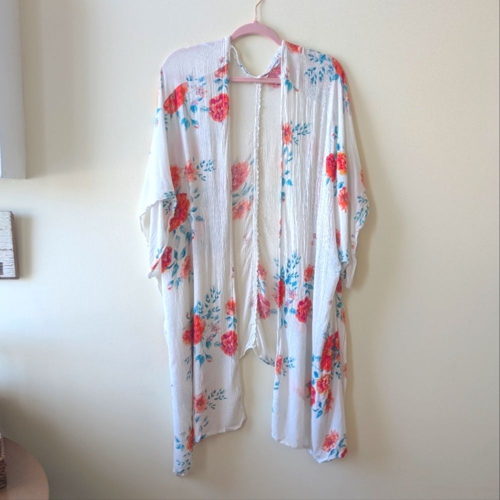L.I.F.E. Love is for Eternity Floral Kimono Cardigan Boho Beachy 2X - Picture 2 of 5